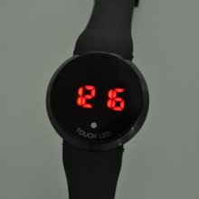 Black Silicone Band Round Touch Screen Digital Led Wrist Watch