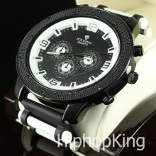 Black White Classy Hip Hop Design Men Watch Party Wear Casual Cool Custom Piece