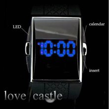 Blue Led Date 12h Or 24h Digital Quartz Mens Black Wrist Band Watch L27