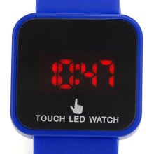 Blue Silicone Gel Men Women Boys Girls Date Digital Touch Screen Led Wrist Watch