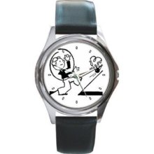 Bowling Man Retro Style Image Unisex Round Wrist Watch