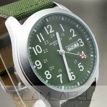 Box Hours Dial Fabric Nylon Sport Men Military Army Green Wrist Watch Wc028