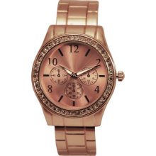 Boyfriend Style Bangle Watch with Stones - Rose Gold