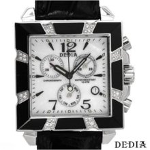 Brand New DEDIA Diamond Stainless Steel and Leather Ladies Watch - black