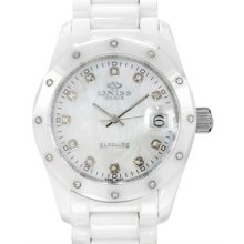 Brand New ONISS Swiss Movement Diamond Ceramic Ladies Date Watch - white