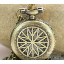 Bronze Quartz Pocket Watch Hollow Pendant Necklace Antique Vintage X