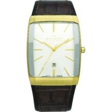 Brown & Gold Tone Swiss Rectangle Watch