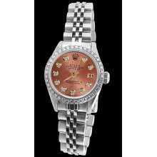 Brown diamond dial bezel Stainless steel jubilee rolex watch date just women - Brown - Metal