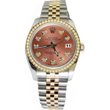 Brown diamond dial rolex datejust diamond bezel jubilee bracelet watch - Stainless Steel - Brown