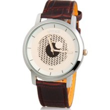 Brown Men's Water Resistant Quartz Movement Analog Watch with Faux Leather Strap