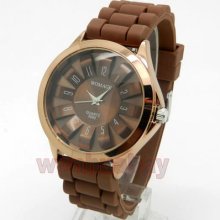 Brown Silicone Analog Quartz Wrist Watch Clock Mens Womens Girl Boy Lady Q1505