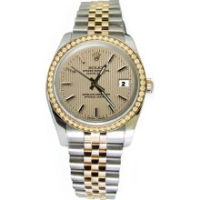 Brown stick dial rolex datejust watch solid gold & steel jubilee date just - Metal - Brown