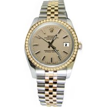 Brown stick dial rolex datejust watch solid gold & steel jubilee date just - Gold