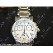 Bulova 96e03 Mens Watch 24 Diamonds Stainless Steel Chronograph Silver Dial