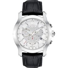 Bulova Accutron Men's Swiss Chrono Watch Stratford Black Leather Stap 63b138