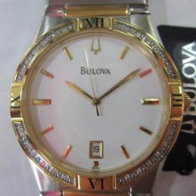 Bulova Japan Men's Watch Quartz Diamond Luxury All Stainless S Two Tone Original