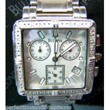 Bulova Ladies Watch 96r000 16 Diamonds Silver Dial Stainless Steel