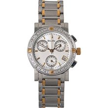 Bulova Marine Star Womens 16 Diamond Stainless & Goldtone Watch Round Chronograph - Silver Dial - 98R98