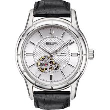 Bulova Men's Mechanical Hand-Wind Automatic Strap Silver White Dial Watch #96A111