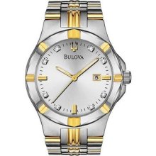 Bulova Men's Two Tone Stainless Steel 8 Diamond Dial Watch 98d115