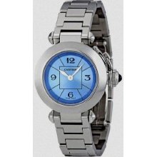 Cartier Miss Pasha Stainless Steel Ladies Watch Blue Arabic Dial W3140024