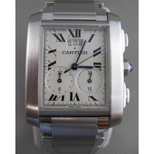 Cartier Tank Francaise Chronograph Date Calendar Watch + Box 8.0