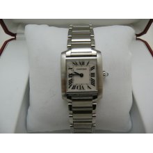 Cartier Tank Francaise Small Stainless Steel Ladies Watch Silver Roman Dial.