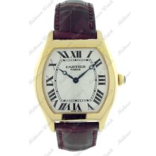 Cartier Tortue 2496c 18k Rose Gold Case Leather Strap Manual Wind Movement Watch