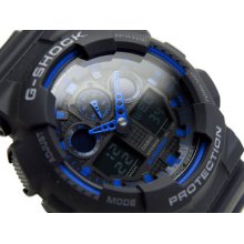 Casio G-shock 35mm Bold Face Ga-100 Ga-100-1a2dr Black 5-alarm 100% Authentic