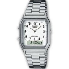 Casio Mens AQ230A-7B White Face Dress Analog Digital Watch