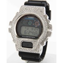 Casio Men's Iced Out All Silver Custom Set 2.5ct Cz Watch