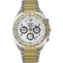 Casio Men's Silver Dial Chronograph Gold tone Bracelet Watch - Casio EF502SG7AV