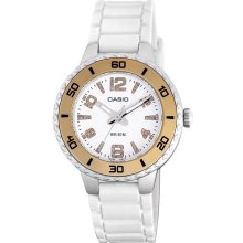 Casio Women's LTP1331-7AV Sport Gold-Tone Bezel and White Resin Strap Watch - White Gold - White