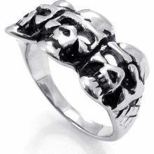 Cet Domain Sz11109110 Men's Titanium Steel 3 Skull Silver Ringsize 10