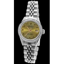 Champagne Arabic dial women rolex watch diamond bezel datejust jubilee SS - Metal