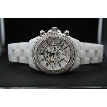 Chanel J12 Chronograph White Ceramic 41mm Automatic Diamond Bezel Watch