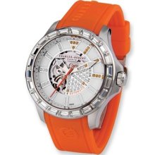 Charles Hubert Stainless Steel Orange Strap Automatic Watch Xwa4232