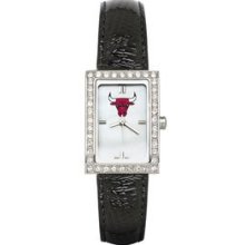 CHICAGO BULLS LADIES ALLURE WATCH BLACK LEATHER STRAP