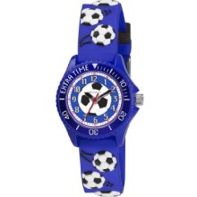 Children's Tikkers Boys 3D Football Theme Watch Silicon Strap Blue Tk0038