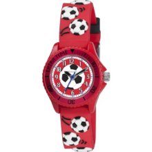 Children's Tikkers Boys 3D Football Theme Watch Silicone Strap Red Tk0039