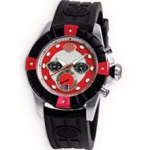 Chronograph Watch W/ Steel Case/ Black Bezel/ Red Indicators