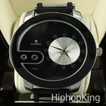 Circle Face Hip Hop Men Watch Stainless Steel Back Celebrity Fashion Style