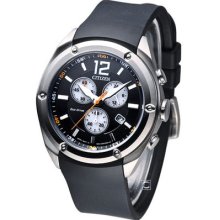 Citizen Gents Eco-drive Chronograph Watch Black At0980-12f Rubber Strap Limited