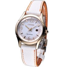 Citizen Lady Eco-drive Sapphire Leather Watch White Gold W1782-04b Made In Japan