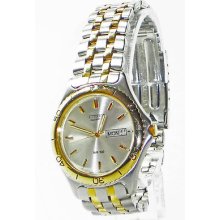 Citizen Mens $165 Brushed/polished Two-tone Watch, Silver-tone Dial, Day/date