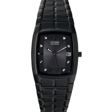 Citizen Men's Eco-Drive Black Stainless Dress Rectangle Watch - Bracelet - Black Dial - BM6555-54E