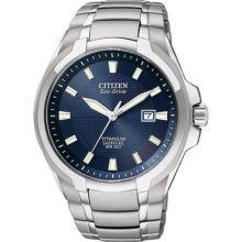 Citizen Mens Eco-drive Titanium Blue Dial Date Watch Bm7170-53l