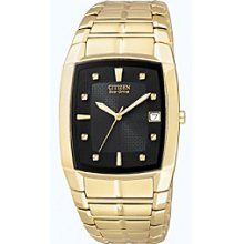 Citizen Men's Eco-Drive Stainless Goldtone Watch with Black Dial Men's