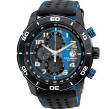 Citizen Primo Men's Quartz Watch With Black Dial Chronograph Display And Black Leather Strap Ca0467-03E