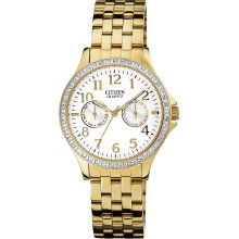 Citizen Quartz Womens Crystal Analog Stainless Watch - Gold Bracelet - White Dial - ED8112-52A